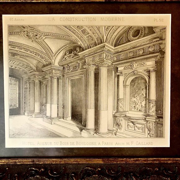 Framed Antique French Architecture Print Hotel Avenue du Bois de Boulogne Paris - Picture 6 of 10